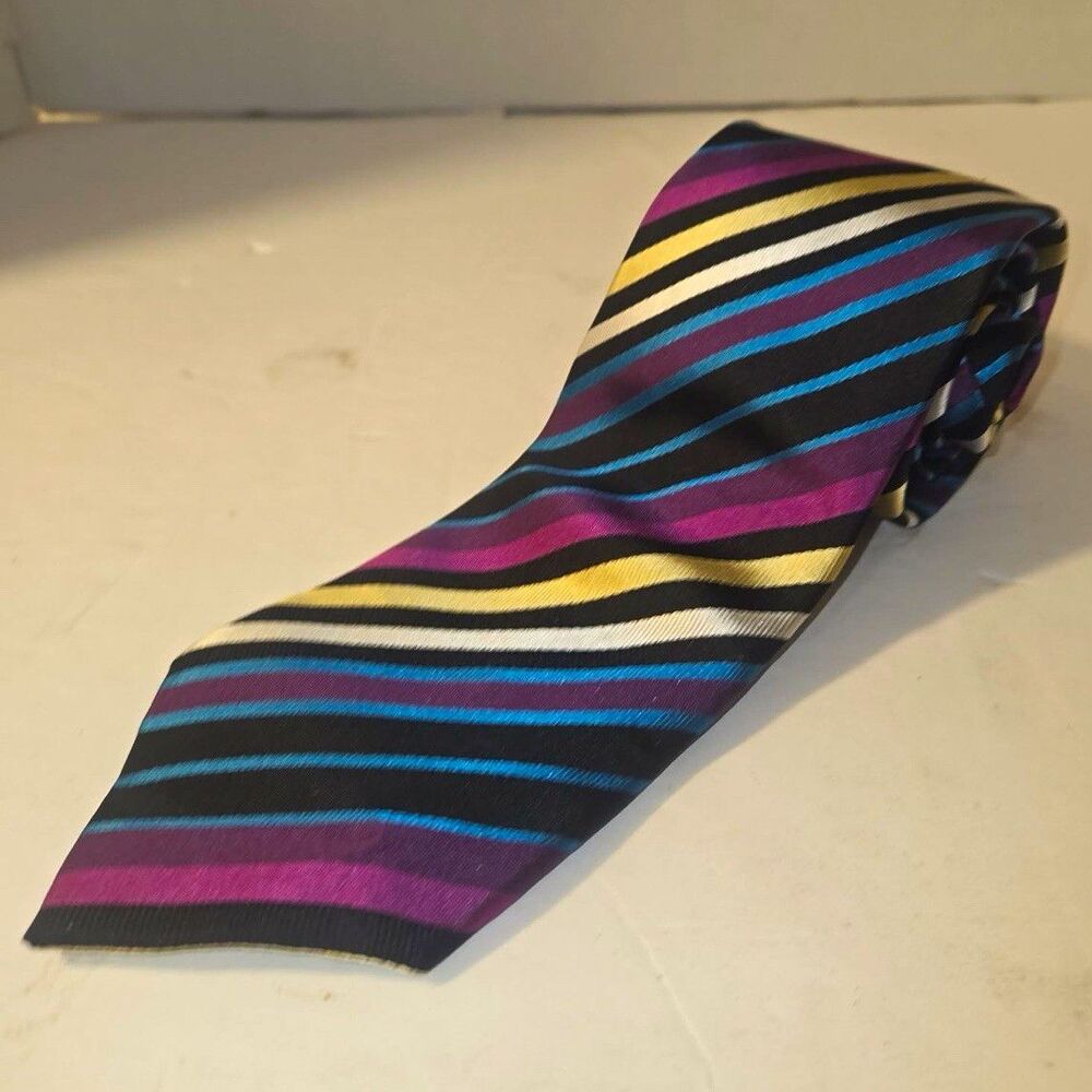 Lorenzo Cana Men's Striped Neck Tie Black Purple Blue Gold Silver